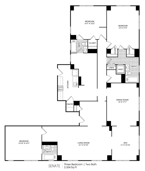 Floor plan for 3 beds, 3 baths, 2334 sqft